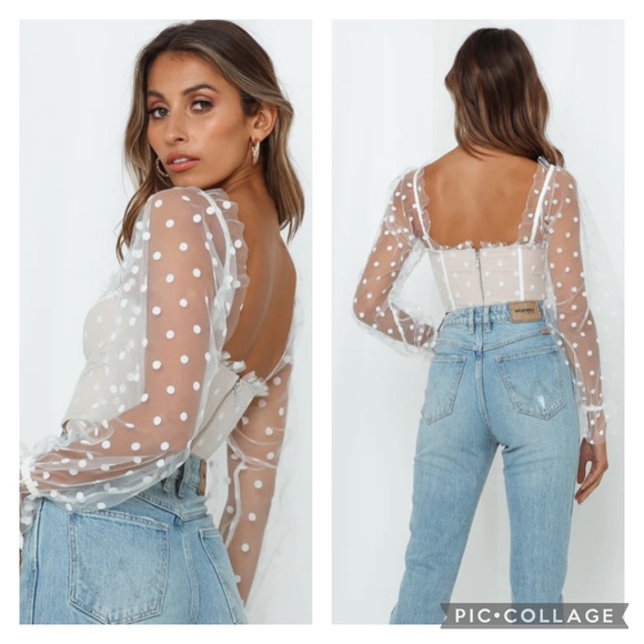 Runaway The Label Chloe White Spot Crop Top Size Medium NWTi - Picture 2 of 15